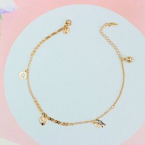 "Rose Gold Anklet with Heart & Leaf Charms, Elegant Minimal Design, XPAL1187